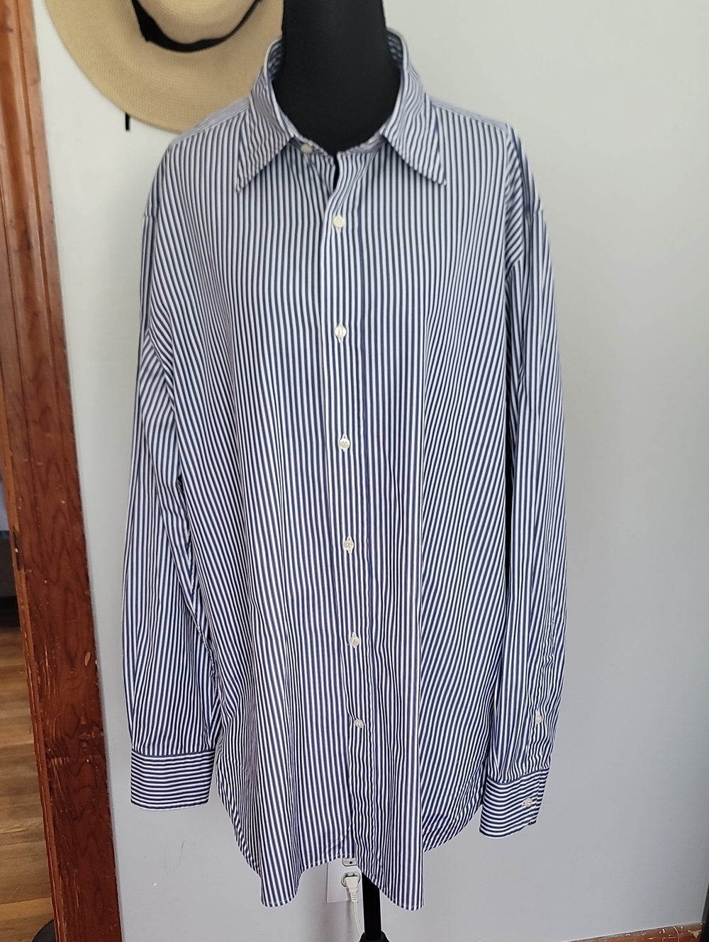 Guy Rover Men's Blue & White Vertical Stripe Button-Down Shirt made in Italy
